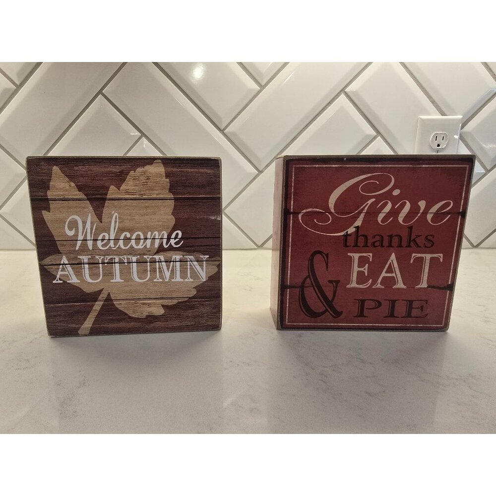 Welcome Autumn & Give Thanks Eat Pie Wooden Tabletop Decor By Ashland